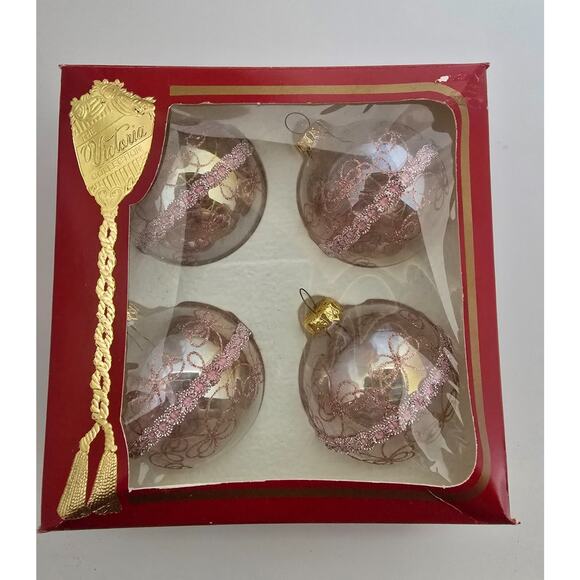 Victoria Collection Glass Pink Glitter Embossed Ornaments 4 Original Boxes (16) - Picture 3 of 9